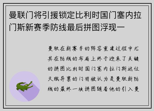 曼联门将引援锁定比利时国门塞内拉门斯新赛季防线最后拼图浮现一